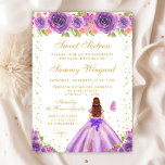 Lila Floral Brown Hair Princess 16 . Geburtstag Einladung<br><div class="desc">Dieses elegante und glamouröse 16 . Geburtstag-Geburtstagsjubiläum besticht durch eine hübsche Prinzessin mit braunem Rothaar und eine faire Haut in einem lila Kugelkronen. Der Text kombiniert handgeschriebene Skripte mit modernen serifenlosen Schriftart für ein elegantes und raffiniertes Aussehen. Die Blumenarrangements, Schmetterlinge und Goldkonfetti bilden die perfekte Mischung aus rustikal und schick....</div>
