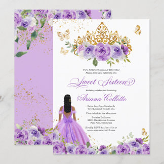 Lila Floral Butterfly 16 . Geburtstag Birthday Inv Einladung