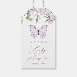 Lila Floral Butterfly Girl Babydusche Geschenkanhänger