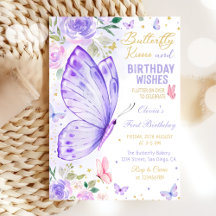 Lila Floral Butterfly Kisses und Geburtstagswünsch