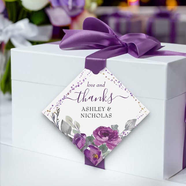 Lila Floral Confetti und Elegantes Skript Geschenkanhänger (Elegant purple floral favor tags from my Plush Purple Wedding Collection )