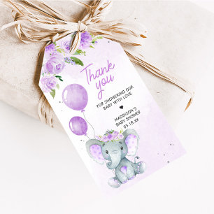 Lila Floral Elephant Baby Duwer Fevor Tags Geschenkanhänger