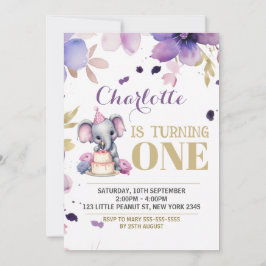 Lila Floral Elephant Boho Geburtstag Einladung