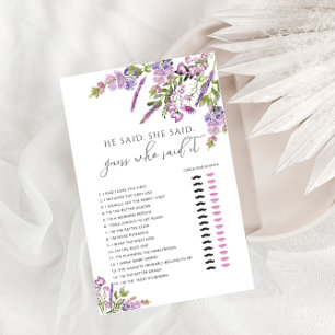 Lila Floral Er sagte, sie sagte Brautparty Game