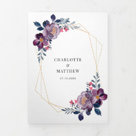 Lila Floral Fall Script Geometric Wedding Dreifach Gefaltete Einladung