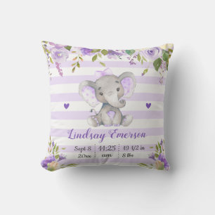 Lila Floral Girl Elephant Kinderzimmer Lilac Laven Kissen