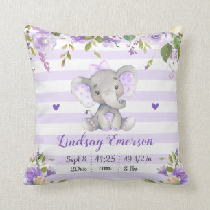 Lila Floral Girl Elephant Kinderzimmer Lilac Laven Kissen