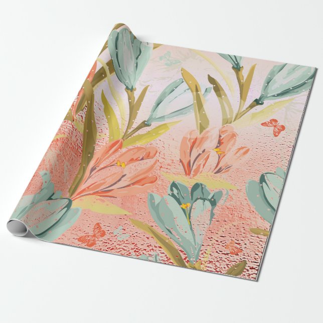 Lila Floral Gold Pink Rose Candy Pastel Shiny Wrap Geschenkpapier (Ungerollt)