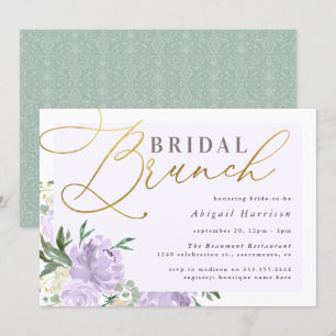 Lila floral Gold Script Lavender Bridal Brunch Einladung