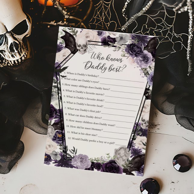 Lila Floral Gothic Wer Daddy Best Game kennt (Floral Gothic Coffin Baby Shower Who knows Daddy Best Game)