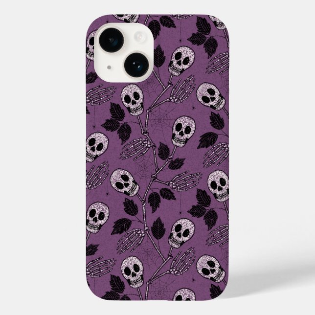 Lila Floral Gothik-Schädel Case-Mate iPhone Hülle (Rückseite)