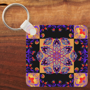 Lila Floral Mandala, Violette Natur Schlüsselanhänger
