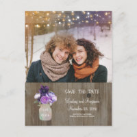 Lila Floral Mason Jar Rustikales Foto Save the Dat