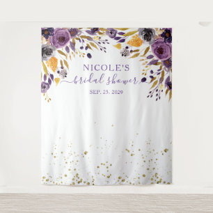 Lila Floral n Gold Brautparty Hintergrund Wandteppich