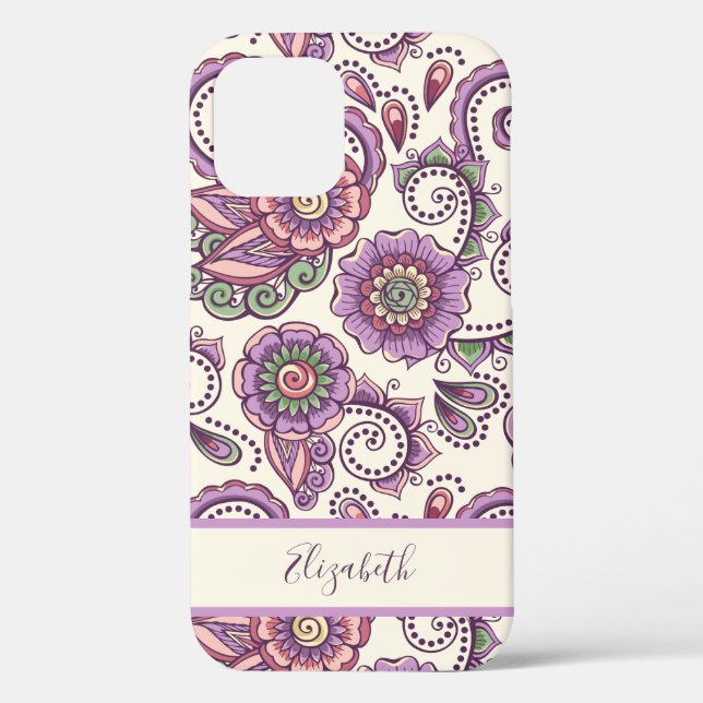 Lila Floral Paisley Einzigartiges Muster Case-Mate iPhone Hülle (Rückseite)