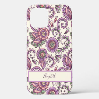 Lila Floral Paisley Einzigartiges Muster iPhone 12 Hülle