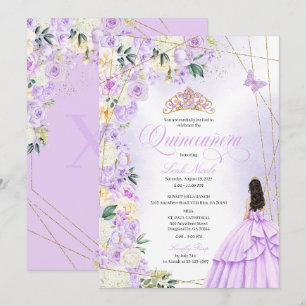 Lila Floral Quinceañera und Gold Glitter Sweet 15 Einladung