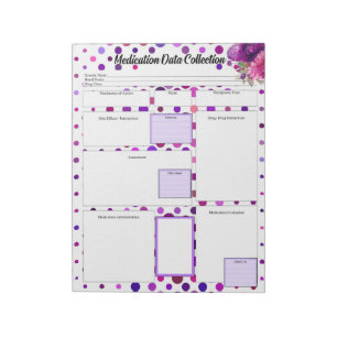Lila Floral _ Sammlung von Medikationsdaten Notizblock