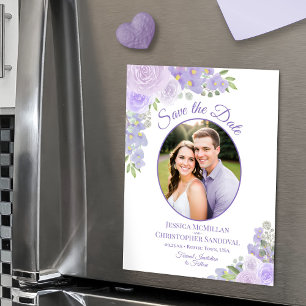 Lila Floral Save-the-Date Oval Foto Magnet