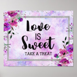 Lila Floral & Silver Confetti Liebe ist süß Poster
