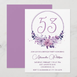 Lila Floral Wasserfarbe Elegant 53. Geburtstag Einladung