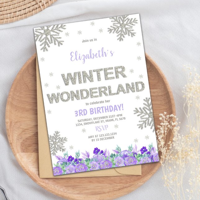 Lila Floral Winter Wunderland Einladungen (Purple Floral Winter Wonderland Invitations)