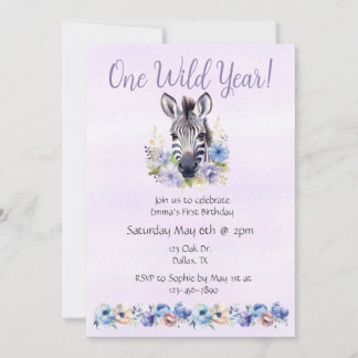 Lila Floral Zebra Geburtstag Einladung