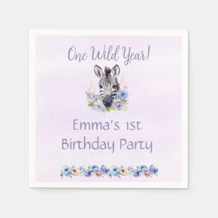 Lila Floral Zebra Geburtstag Serviette