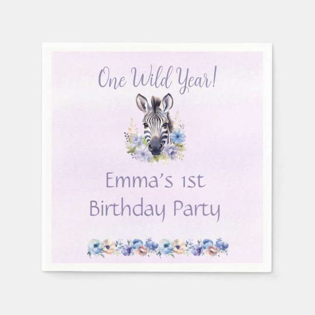 Lila Floral Zebra Geburtstag Serviette (Vorderseite)