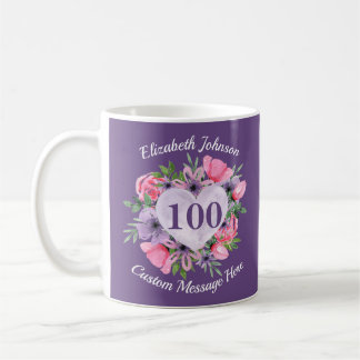 Lila florale 100. Geburtstagsfeier Tasse für Fraue