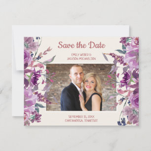 Lila Florale Creme Hochzeit Termin Foto Save The Date