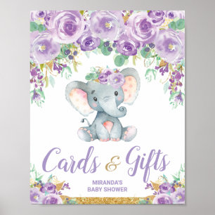 Lila Florale Elefanten-Baby-Shower-Karten Geschenk Poster