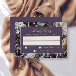 Lila florale Elegant Dark Moody Wedding RSVP Karte