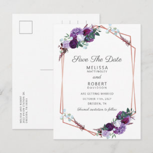 Lila Florale Elegante Geometrische Save-the-Date-K Ankündigungspostkarte