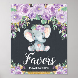 Lila florale Elephant Baby Dusche Gastgeschenke Poster