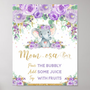 Lila florale Elephant Baby Dusche Momosa Bar Zeich Poster