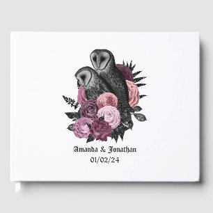 Lila Florale Eulen Gothic Hochzeit Gästebuch