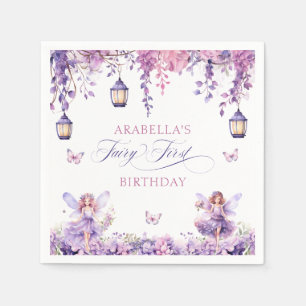 Lila Florale Fantasie Fee Erster Geburtstag Serviette