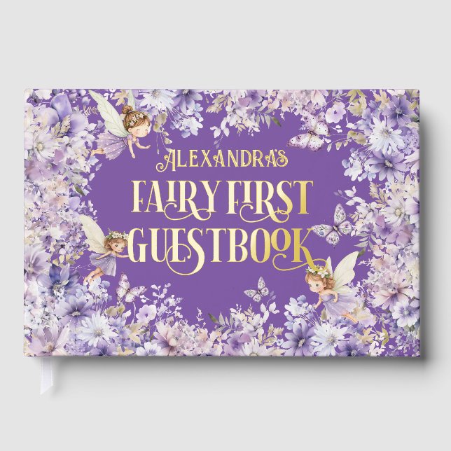 Lila Florale Fee Zuerst Gästebuch (Vorderseite)
