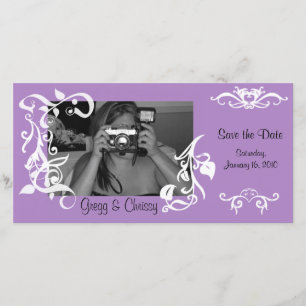 Lila florale Fotokarte Save The Date