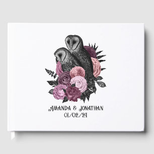 Lila Florale Glam Gothic Eulen Hochzeit Gästebuch