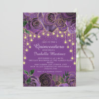 Lila florale Gold String Light Stars Quinceañera