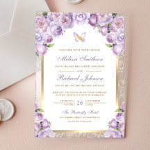 Lila Florale Goldene Bogen Schmetterling Hochzeit