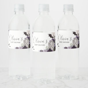 Lila florale Gothic-Babydusche Wasserflaschenetikett