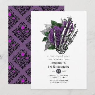 Lila florale Gothic Skulls Bridesmaids Luncheon Einladung