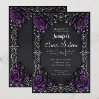 Lila Florale Gothic Sweet 16 Einladung