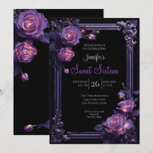 Lila Florale Gothic Sweet 16 Einladung