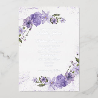 Lila Florale Hochzeit Folieneinladung
