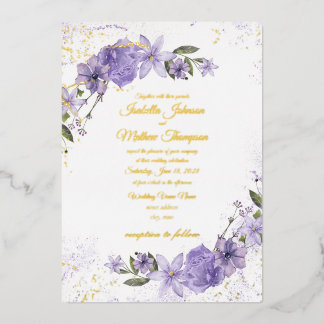 Lila Florale Hochzeit Folieneinladung