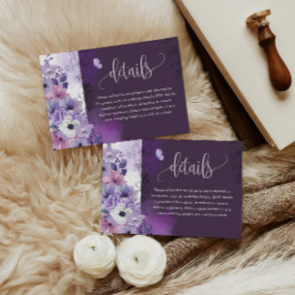 Lila Florale Hochzeitsdetails Karte